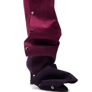 Azalea Wang Imogine Purple Ruched Knee High Boots Stud Snap Stiletto Multiple Sz